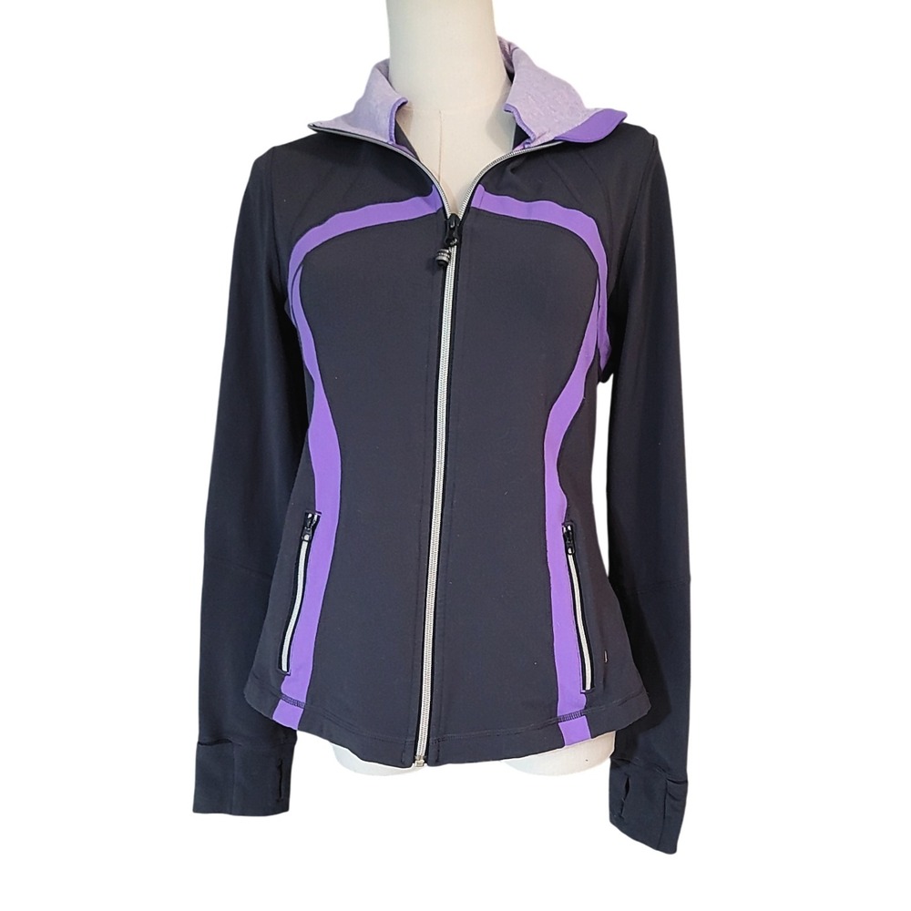 Lululemon Athletica Jacket Zip Up‎ Purple Black Thumbholes Athleisure Size 10